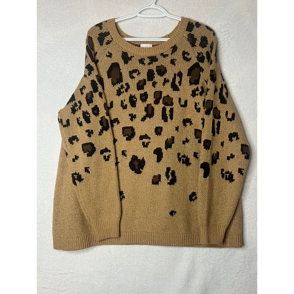 Isabel Maternity Ingrid & Isabel Leopard Print Sweater XXL Tan Brown Animal Knit